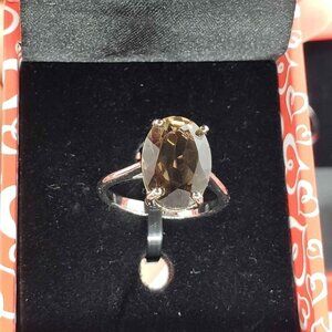 Brand New Peermont Jewelry White Gold Plated smoke topaz Ring
